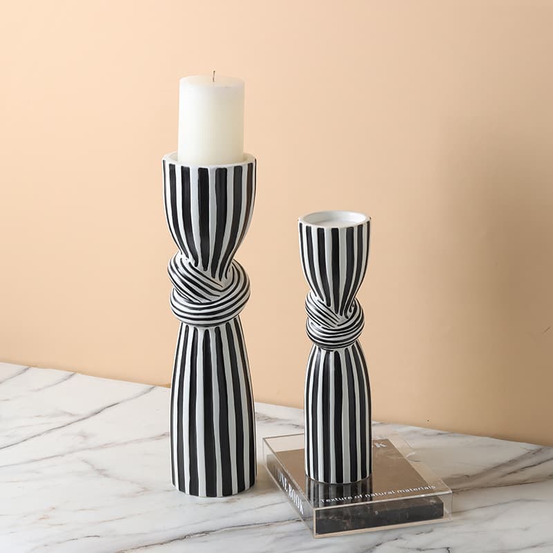 Modern Simple Black and White Stripe Tink Candlestick Ornaments Creative Home Soft Decorations Living Room Dining Table Model Room