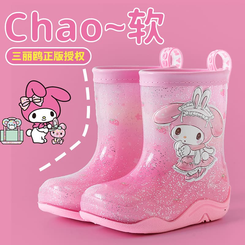 New Sanrio Children's Rain Boots Cute Cartoon Girls Crystal Boots School Waterproof Non-slip Rain Boots