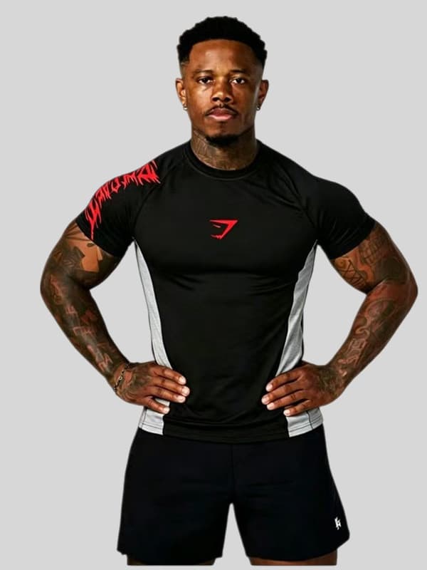 GYMSHRK men's tight T-shirt jogger sports fitness running training quick-drying short-sleeved quick-drying t-shirt for men
