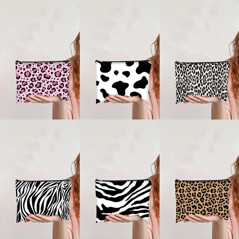 Thickened Canvas Makeup Bag Leopard Print Cross-Border Student Zipper Pencil Case Cosmetic Storage Handbag Chinese Origin