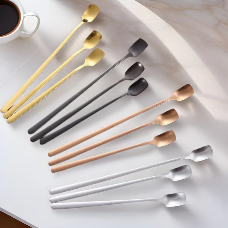 Stainless steel square spoon long handle stirring coffee ice spoon honey cereal medicine spoon mug gift laser logo