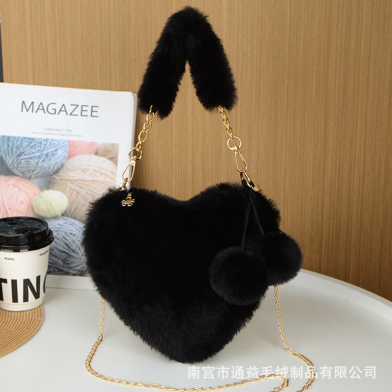 New Korean Style Plush Bag Fashion Heart Bag Autumn Winter Versatile Shoulder Crossbody Bag Heart Handbag Coin Purse