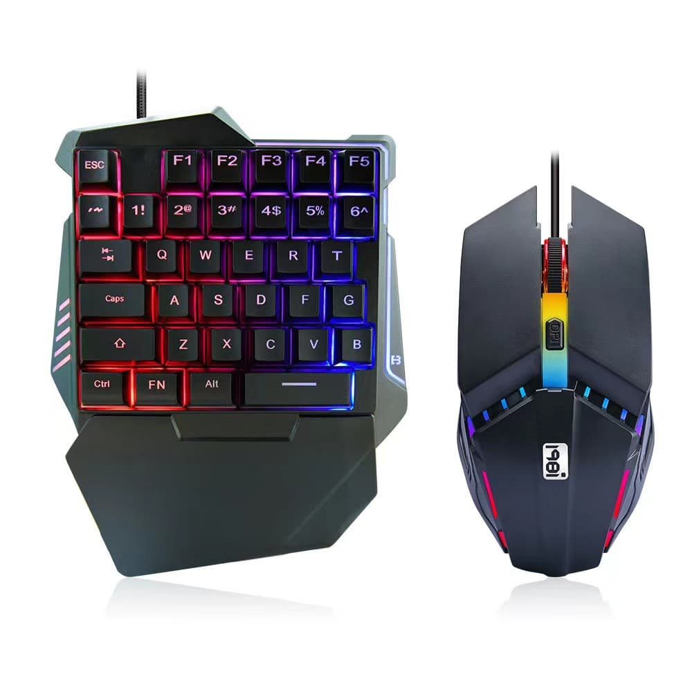G506 Single-Hand Keyboard and Mouse Combo for PUBG Gaming, Colorful Backlit Mechanical Feel Keys, Laptop Compatible
