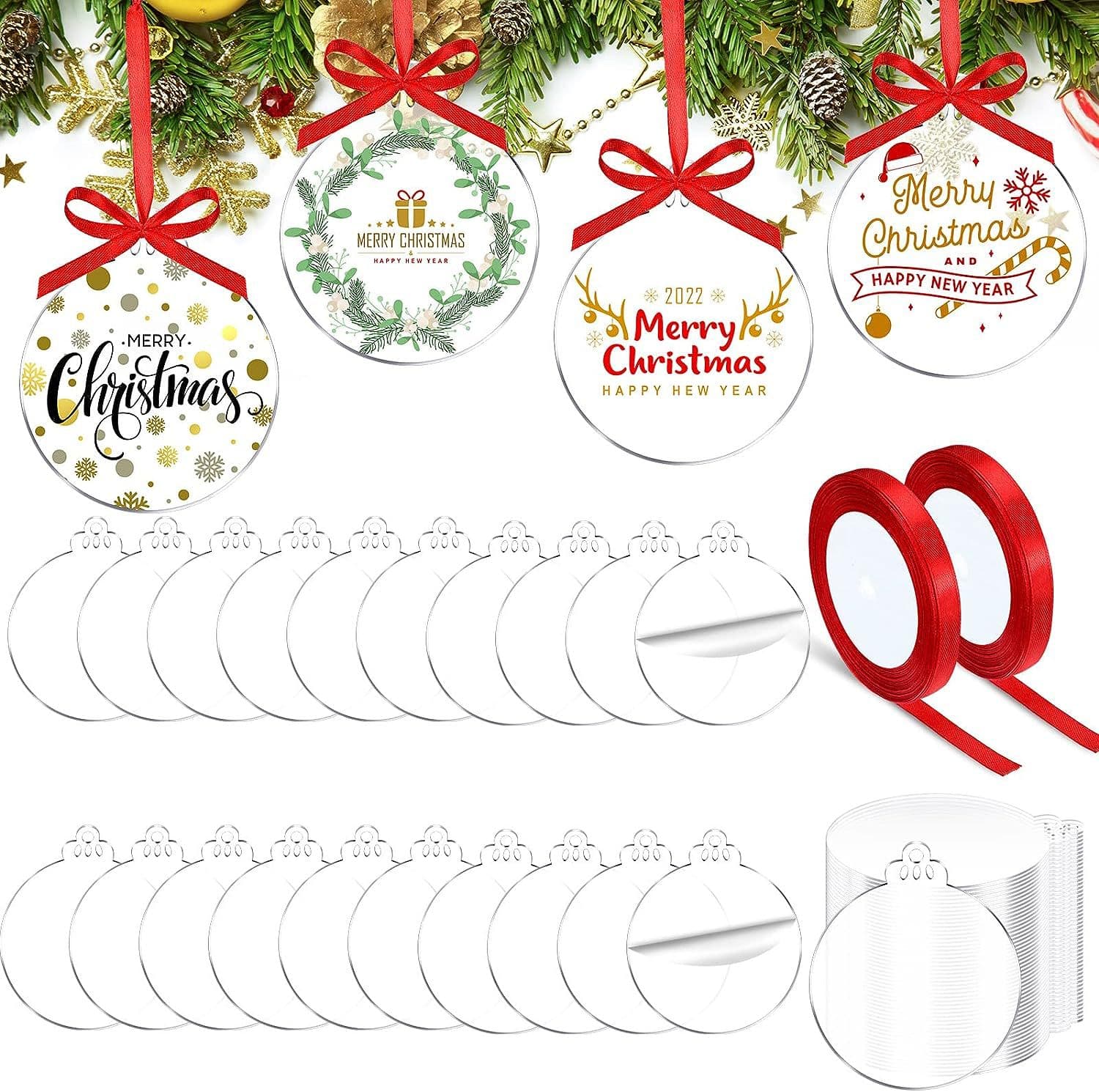 Acrylic Christmas Pendant Transparent Acrylic Decoration Blank Bulk Christmas Round Acrylic Disc Decoration