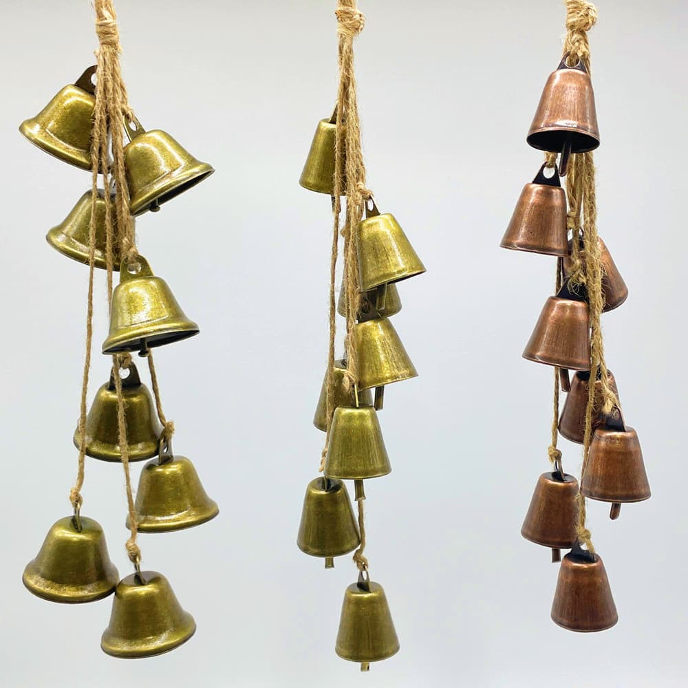 Hot-selling hemp rope Christmas bell string horn bell retro pendant holiday wall hanging wrought iron DIY wind chime pendant