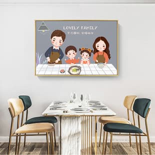 Happy Family Meter Box Decorative Painting for Dining Room Living Room, Modern Simple Electrical Box Multimedia Wall Art, No Drilling Required