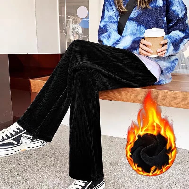 Women's Trousers Spring Autumn Winter 2025 New Wheat Ear Wide-Leg Fleece-Lined Straight High-Waist Draped Floor-Length Pants High-End Chenille