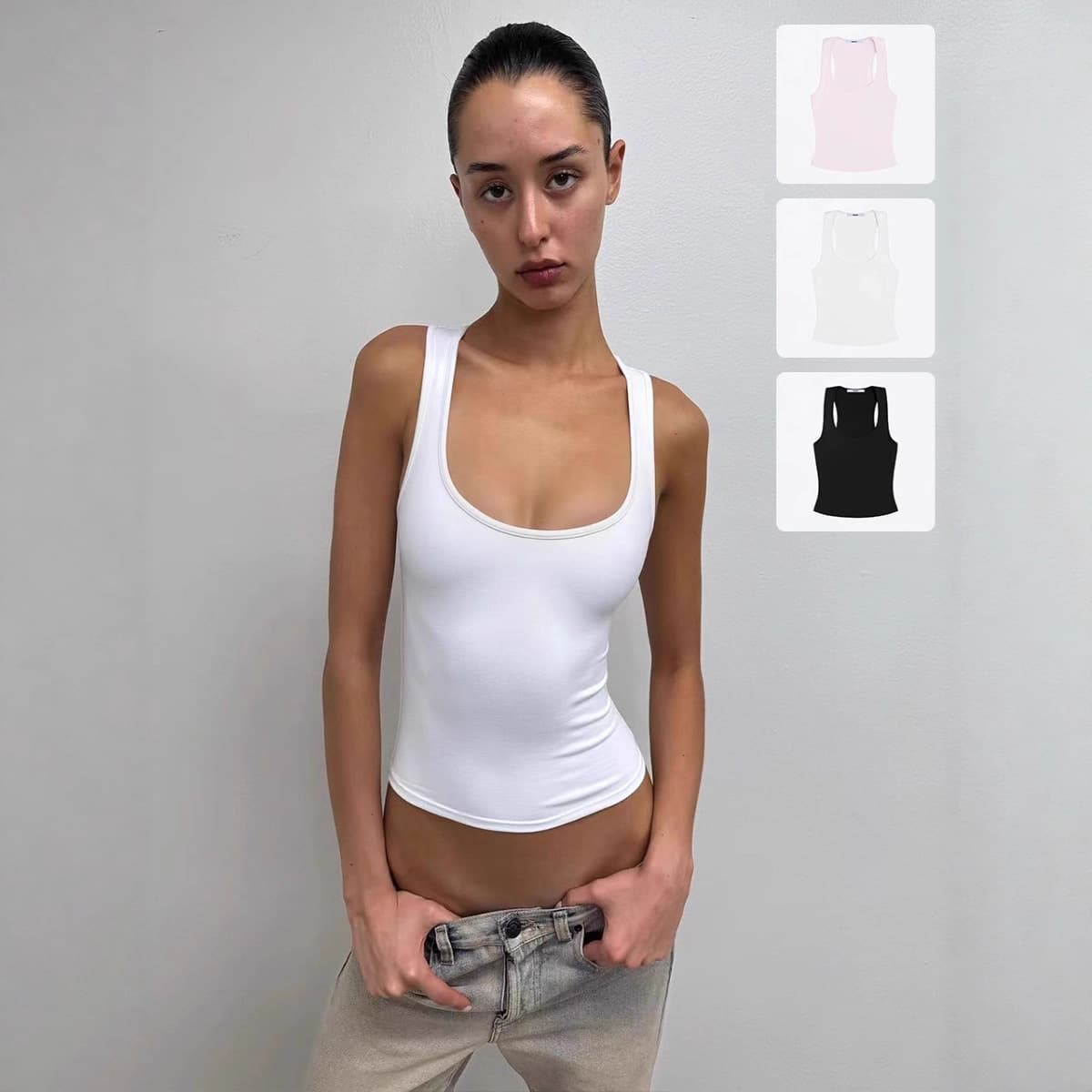 In Stock Tank Air Racerback Tank Top, Versatile Wide Strap Muscle Tank, Comfortable Skin-Friendly Top for Women