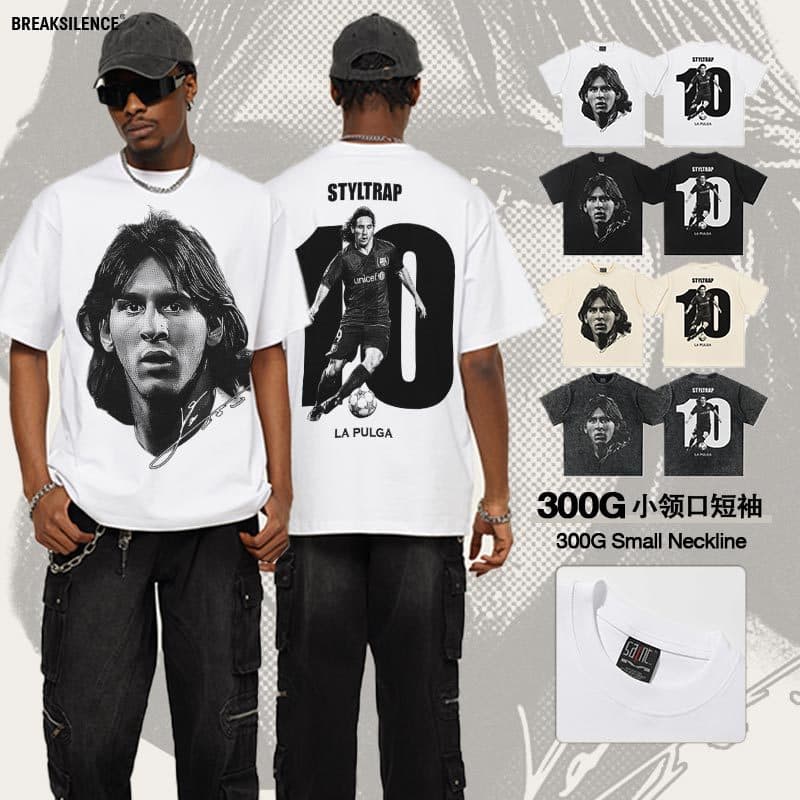 Cross-border 2025 Summer Messi American Style Short Sleeve Crew Neck Heavyweight T-shirt Breathable Cooling Printed Short Sleeve for Men and Women