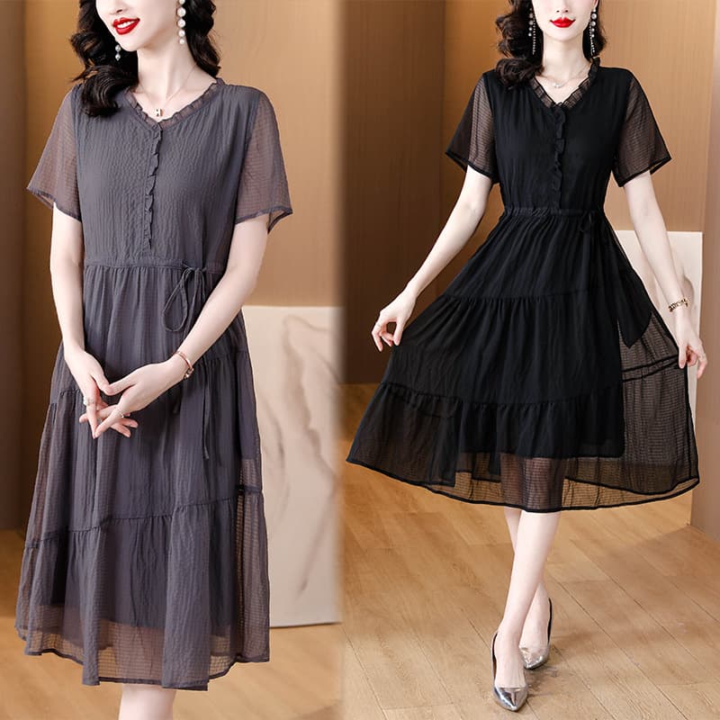 Silk Dress for Women 2026 Summer New Arrival Elegant V-Neck Mulberry Silk Fitted Waist Dress Luxury Gentle Style French Dress