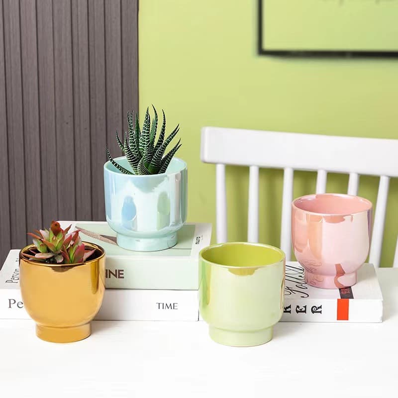 Pearlescent colorful electroplated flower pots, bright light luxury ins ceramic decorative flower pots, dried flowers, simulated flowers and green plant pots