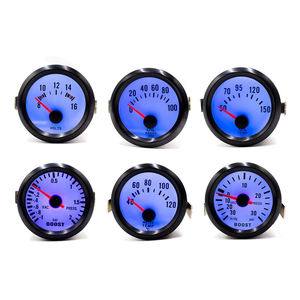 Modified Car Gauge 2-inch 12V 52mm Automotive Modification Gauge Oil Pressure Gauge 0-100PSI White Face Blue Light