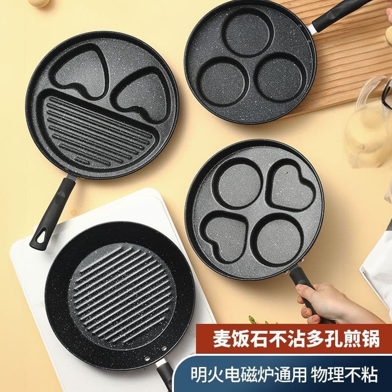 Egg and Maifan Stone Hamburger Frying Pan Home Breakfast Non-stick Pan Mold Frying Pan Pancake Four-hole Egg Frying Tool