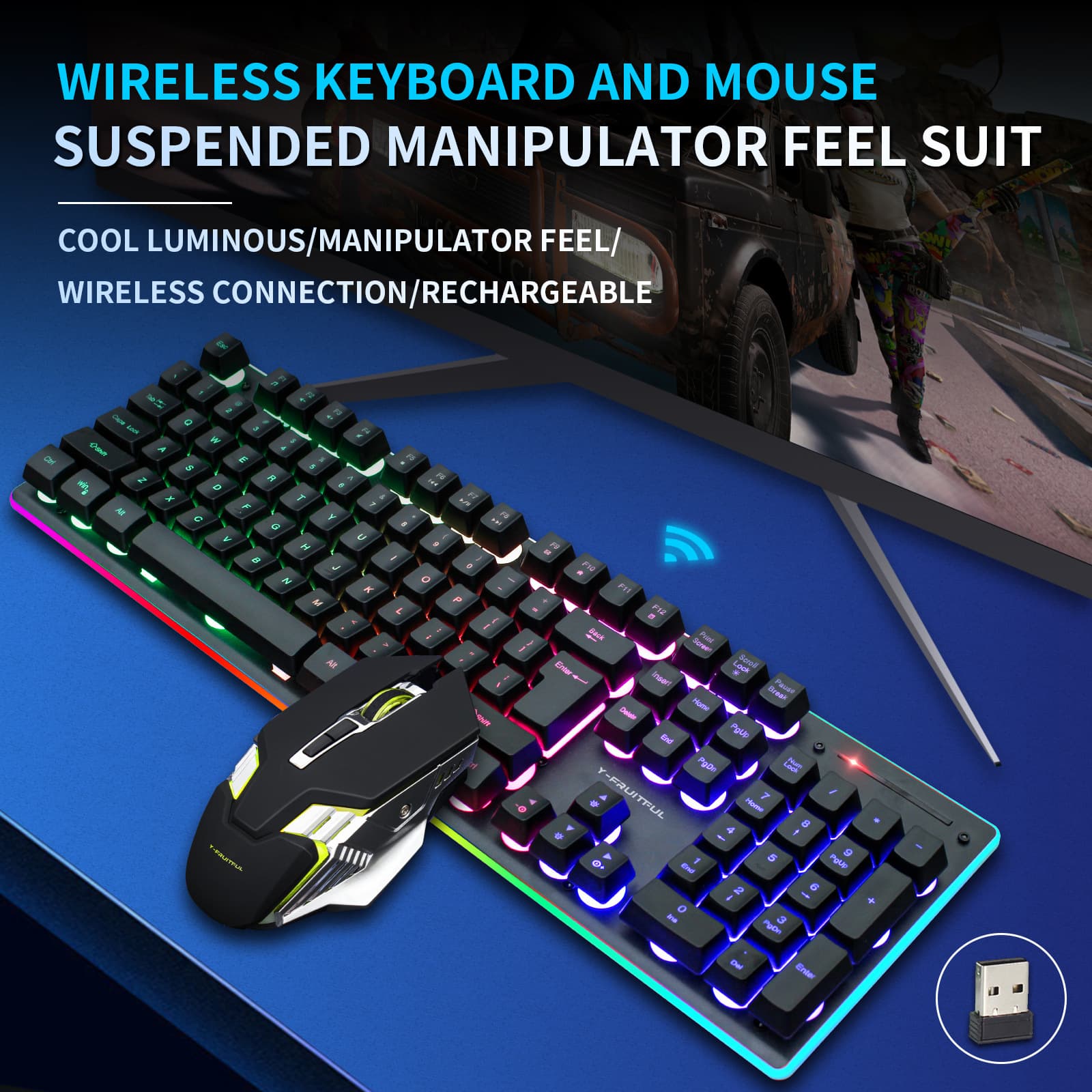 KM99 Office Gaming Keyboard and Mouse Set - 104 Keys, Wireless