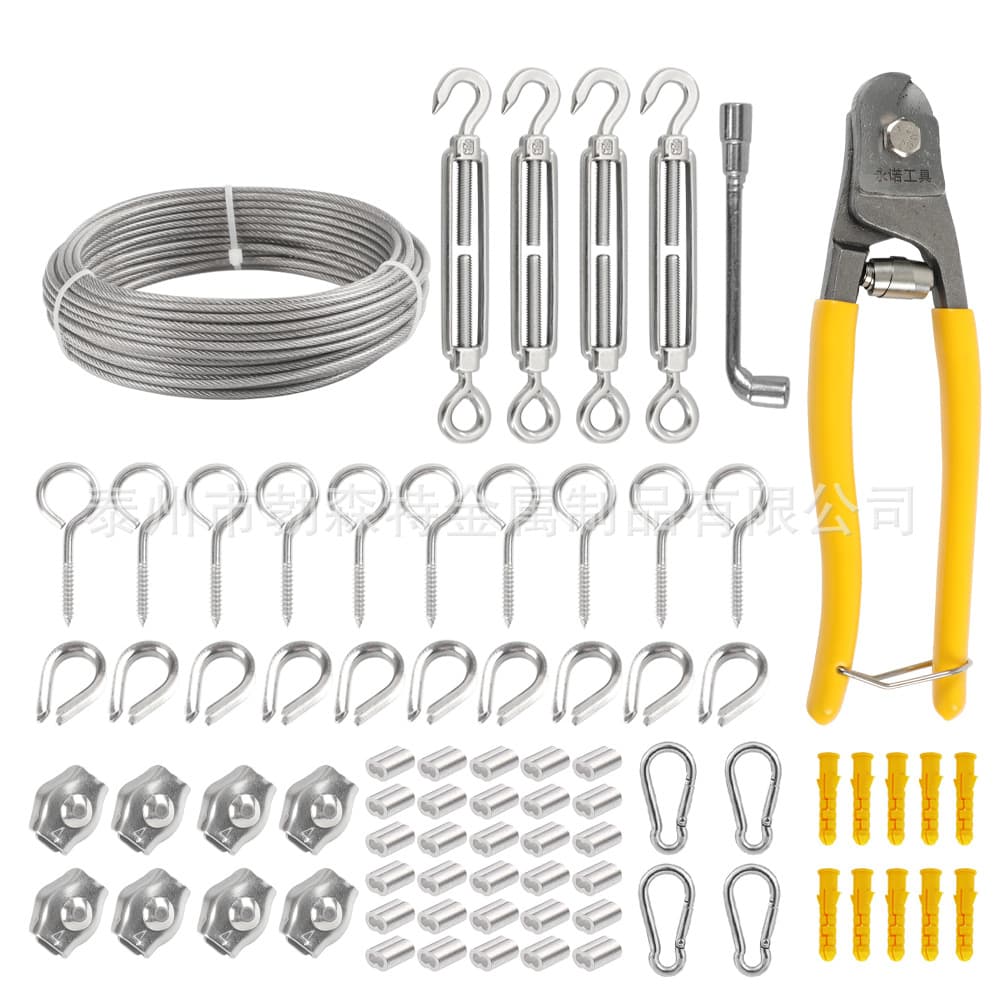 20m/35m Wire Rope Kit 3mm PVC Coated Wire Rope Outdoor Fencing Curtain Rope Turnbuckle Screw