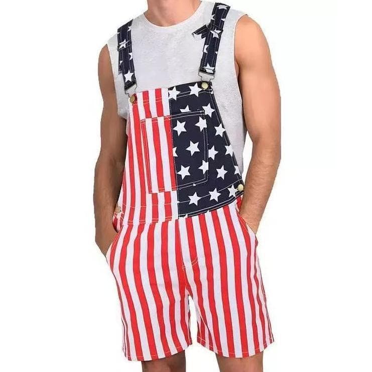 B 98513 American Flag Couple Summer Overalls