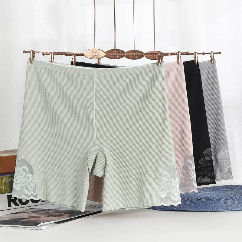 One-Piece Ice Silk Seamless Underwear Women's Pure Cotton Crotch Boxers Women's Four-Corner Belt Lace Anti-Light Safety Pants