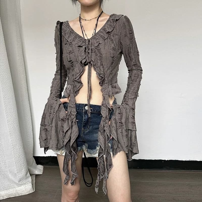High-end sexy summer French short hot girl chic sun protection shirt women's tops unique niche v-neck design