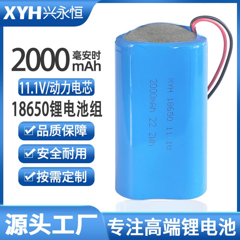 18650 Lithium Battery Pack 11.1V 2000mAh Rechargeable for Power Tools, Solar Street Light, 12V Battery Pack