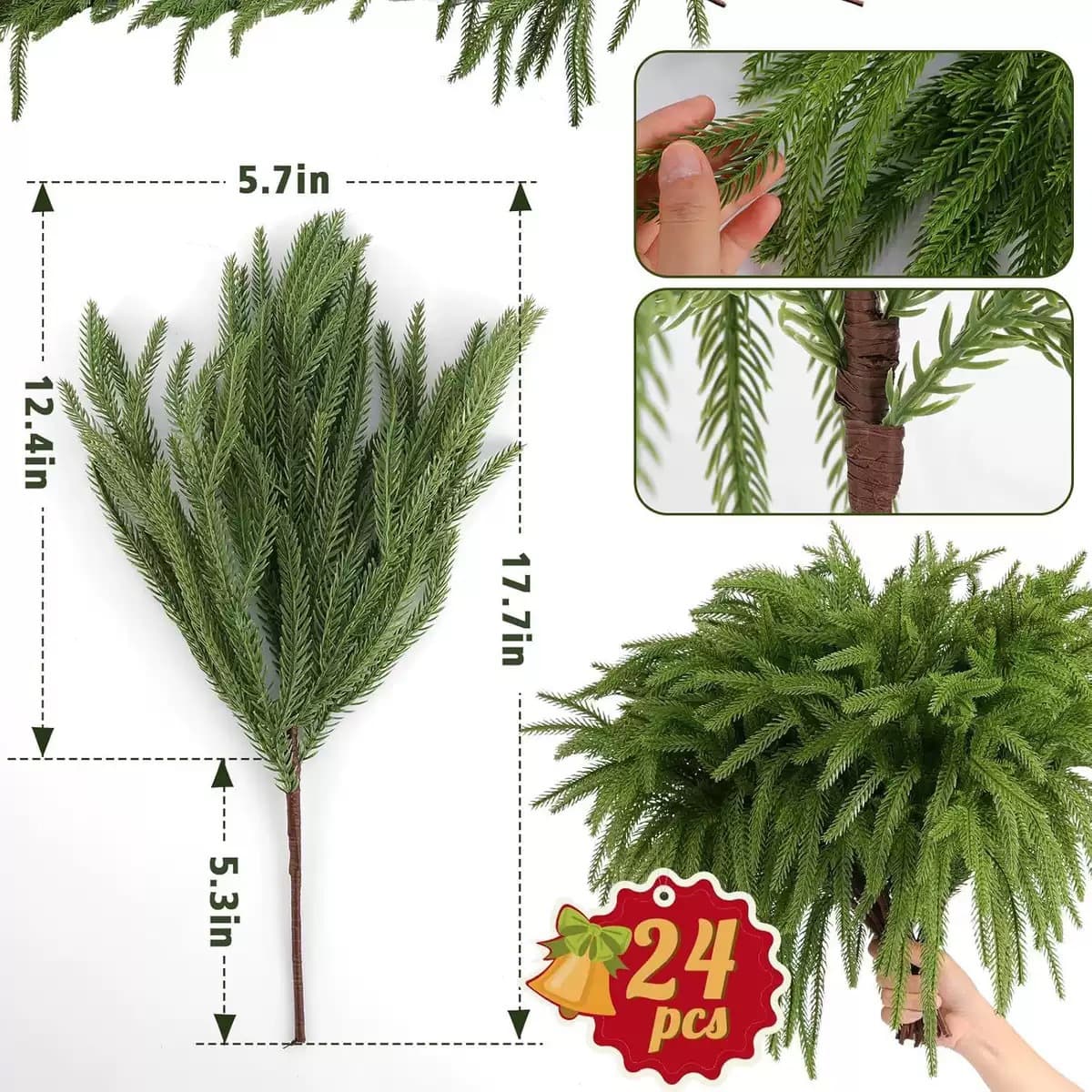 Soft Rubber Artificial Norfolk Pine Needles Single Branch: Christmas Decorations, Photo Props, Green Plants, Hand-Rolled Pine Needles
