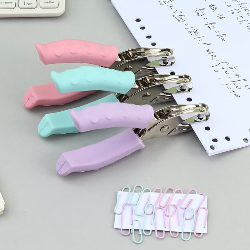 Cross-border Direct Supply Round Single-Hole Punch Macaron Rubber-Coated Punch Pliers Loose-Leaf Manual Hole Punch Tool