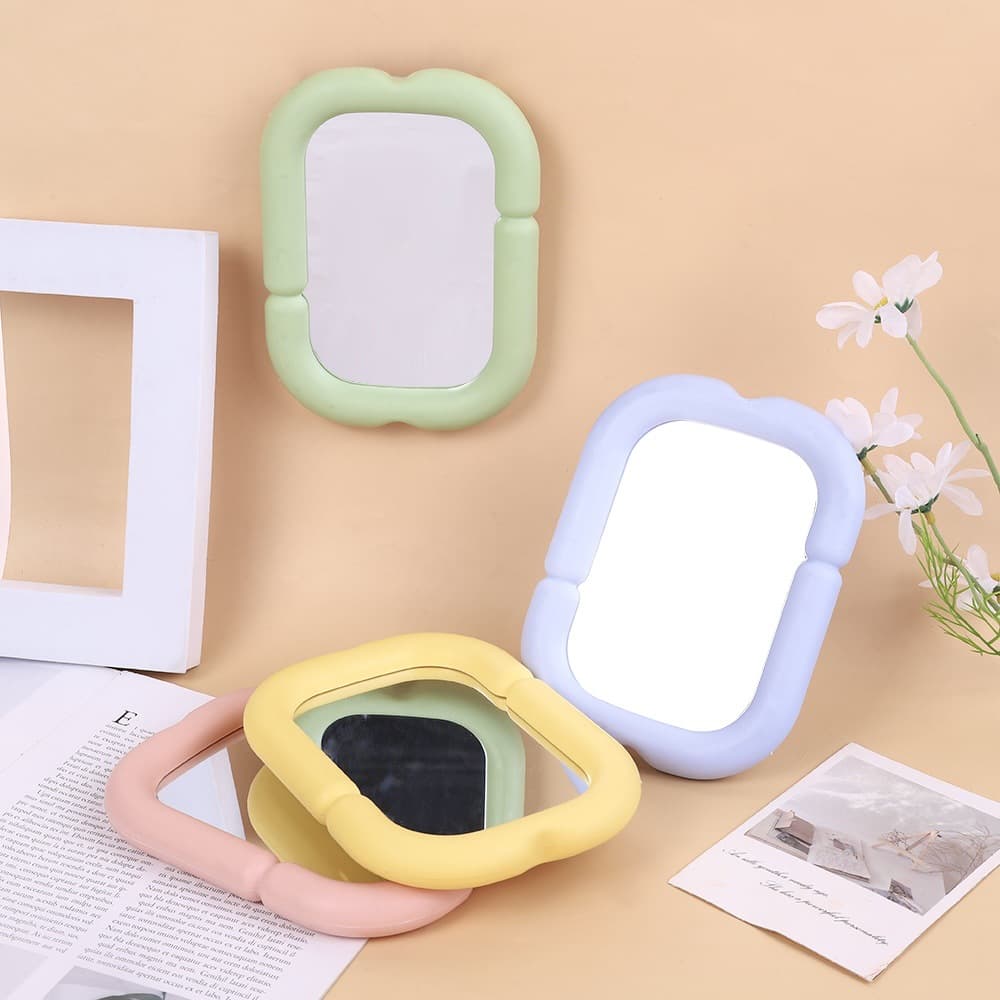 New Ins Style Makeup Mirror Desktop Vanity Mirror for Bedroom Bathroom Wall-Mountable Dormitory Folding Mirror Frosted Irregular
