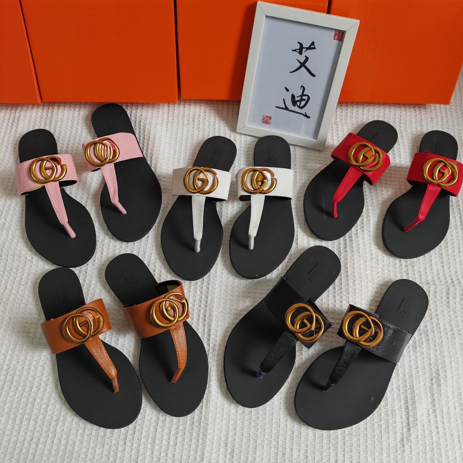 Fashionable Flat Bottom G-Clip European And American Style Sandals Synthetic Leather Upgraded Version of Cross Band Slippers