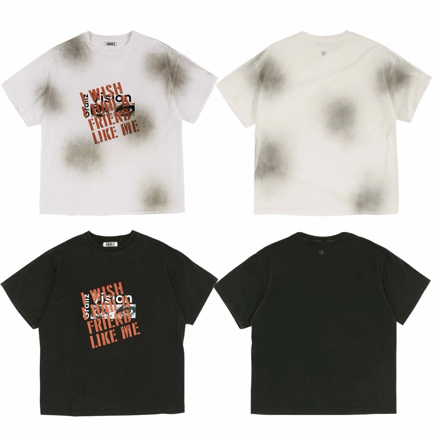 Grailz Project G/R New Letter Print Dirty Dye Washed Distressed Short Sleeve T-Shirt Unisex
