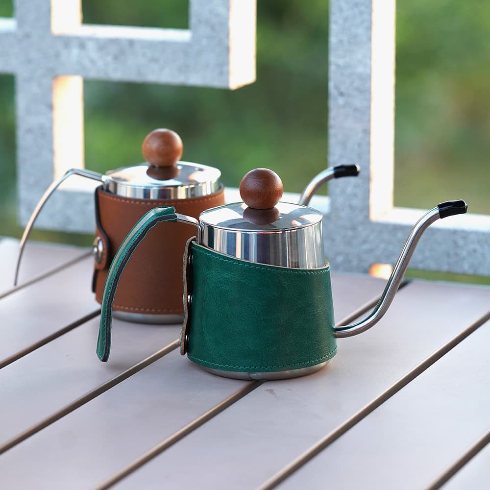 Drip Coffee Hand Pour Kettle Long Spout Thin Spout Stainless Steel Mini Water Control Pot Leather Buckle Outdoor Coffee Pot