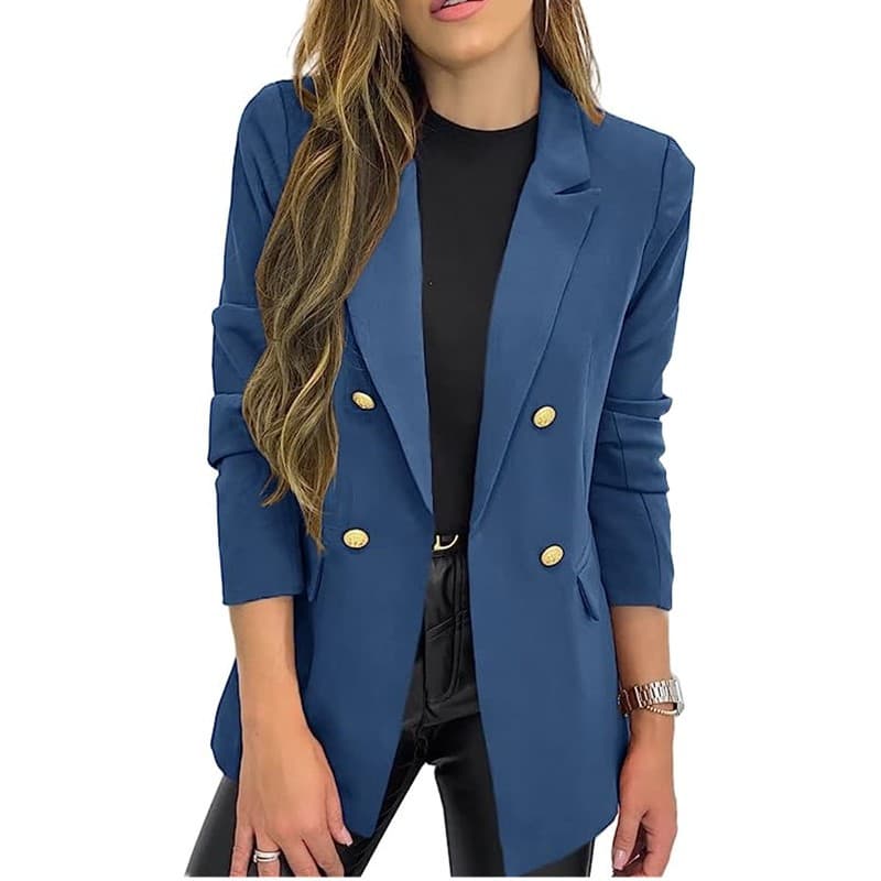 2023 Amazon cross-border foreign trade new blazer for women solid color casual long sleeve lapel button jacket