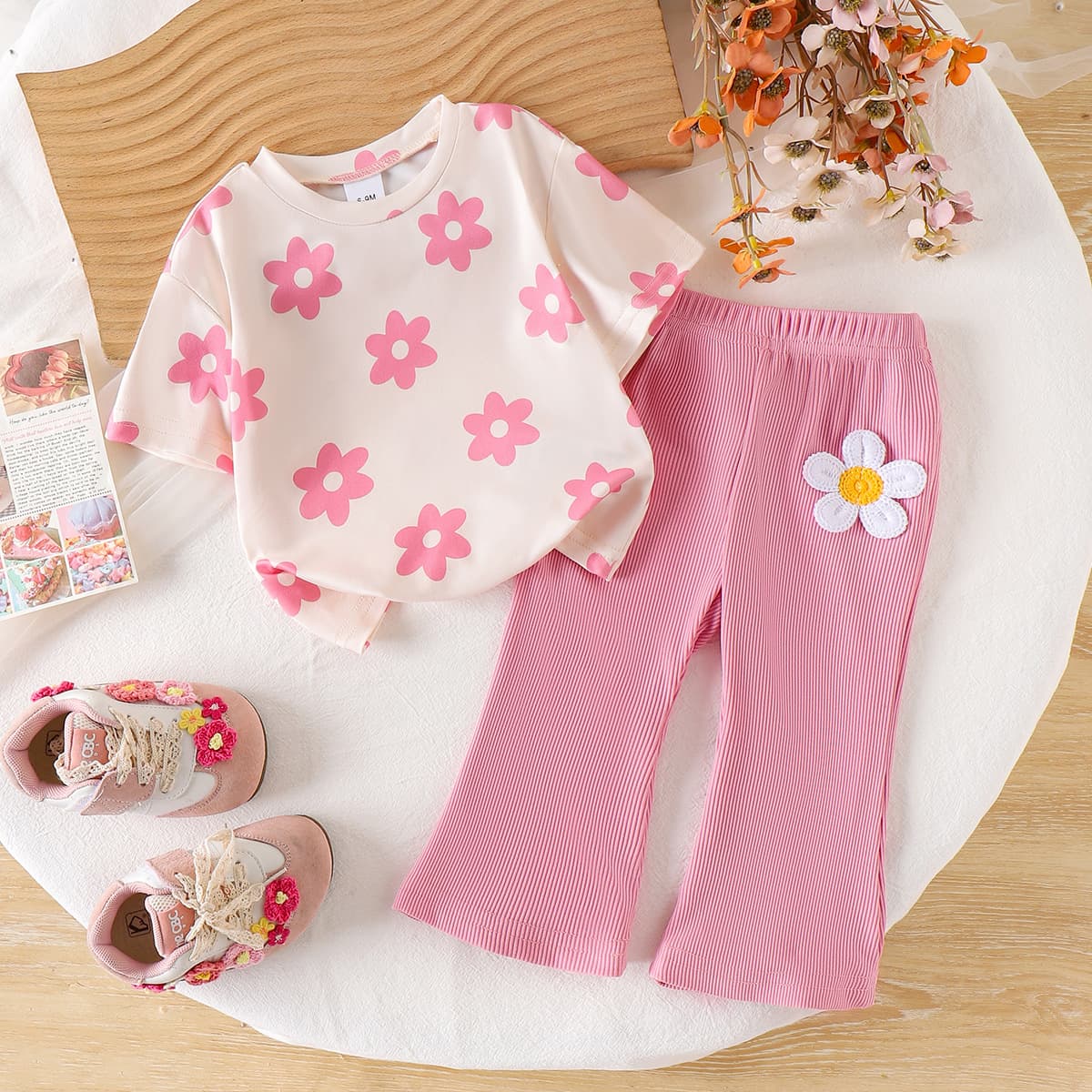 Baby Girls Clothes 0-3Y Summer Short Sleeve Floral Print T-Shirt + Flared Pants In Stock