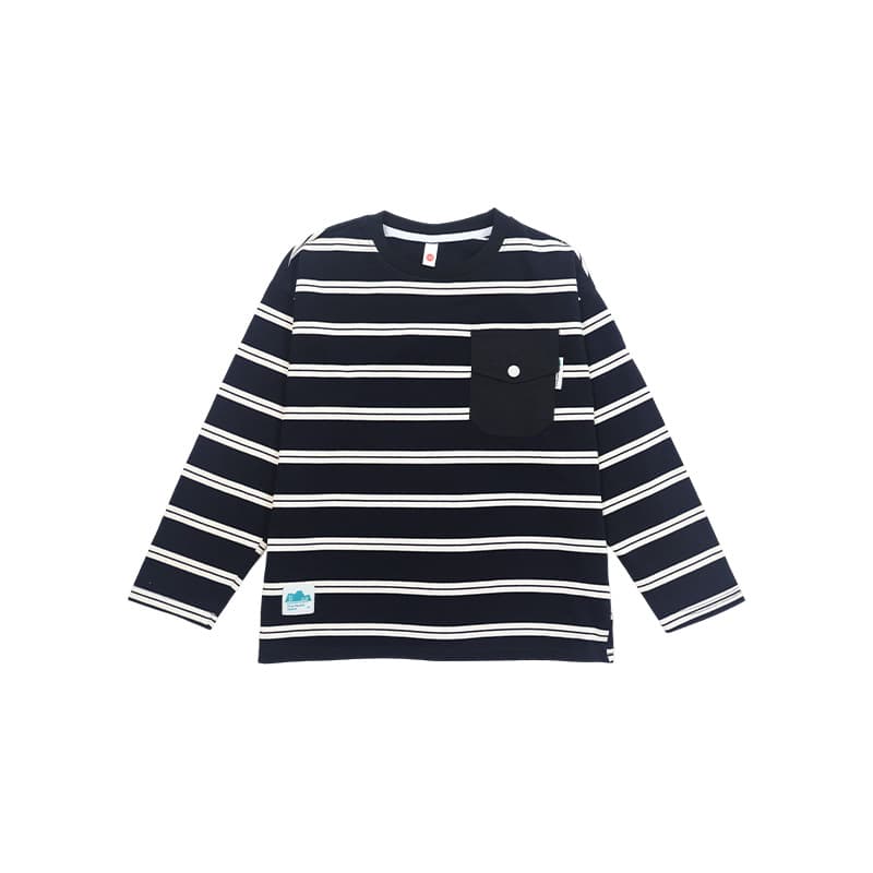 Yuanbaoshe Boys T-Shirt Fall New Kids Color-Block Pocket Long Sleeve Minimalist Striped Top Boys Clothing