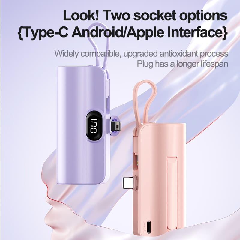 Cross-border KC Mini Compact Capsule Power Bank Built-in Plug Emergency Portable 5000mAh Charger Wholesale