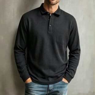 2026 Cross-Border New Amazon Men's Long Sleeve T-Shirt Turn Down Collar Business Button Slim Fit Men's Polo Shirt