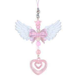 Ins Cute Phone Strap Card Album Camera Charm Pendant Angel Wings Bow Heart Bead Scrapbook Chain