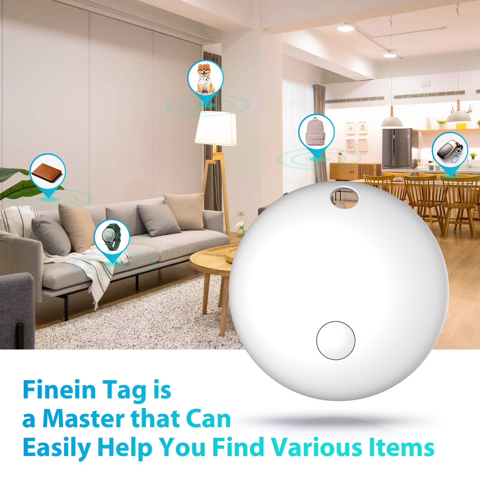 Compatible with Apple FindMy app tracker for keys, wallet, bicycle, portable