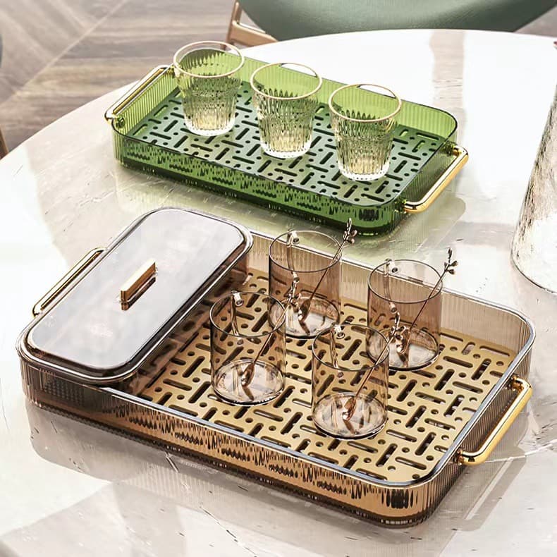 Nordic Light Luxury Drainable Tray for Home Use, Stylish Plastic Double-Layer Tea Cup Tea Set Water Cup Fruit Tea Tray