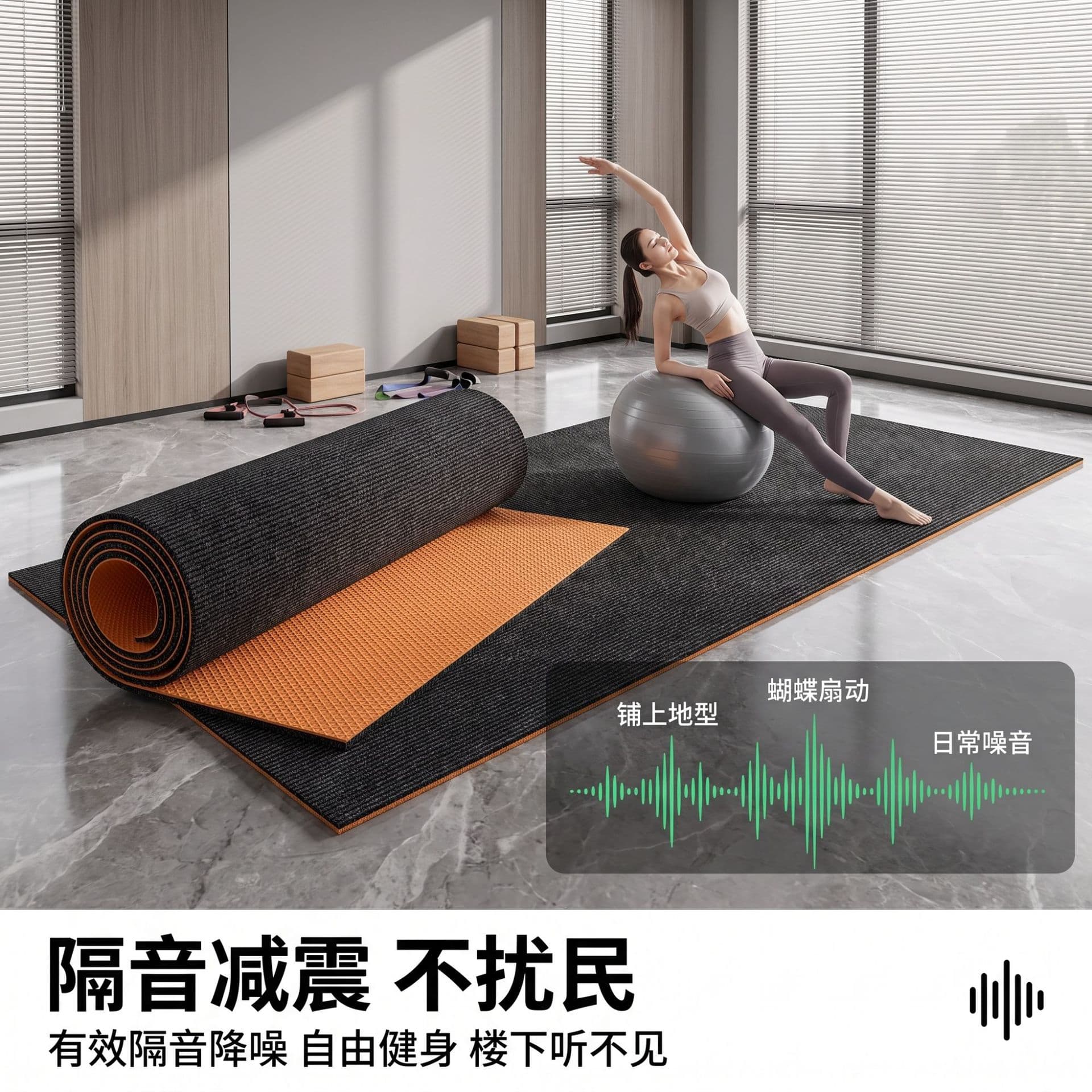Gym floor mat, soundproof, shock-absorbing, sports, shock-proof, thickened, sound-absorbing, household, large-area, fully covered, sound-absorbing, non-slip carpet