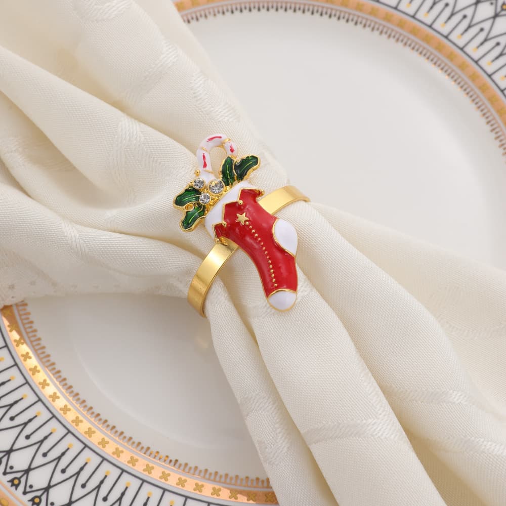 ⚘ Factory Direct Christmas Boot Napkin Rings Green Tree Napkin Clips New Year Napkin Rings Alloy Wholesale