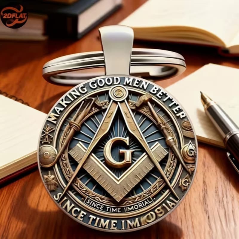 Foreign trade personalized retro Masonic round glass alloy keychain pendant creative accessories wholesale