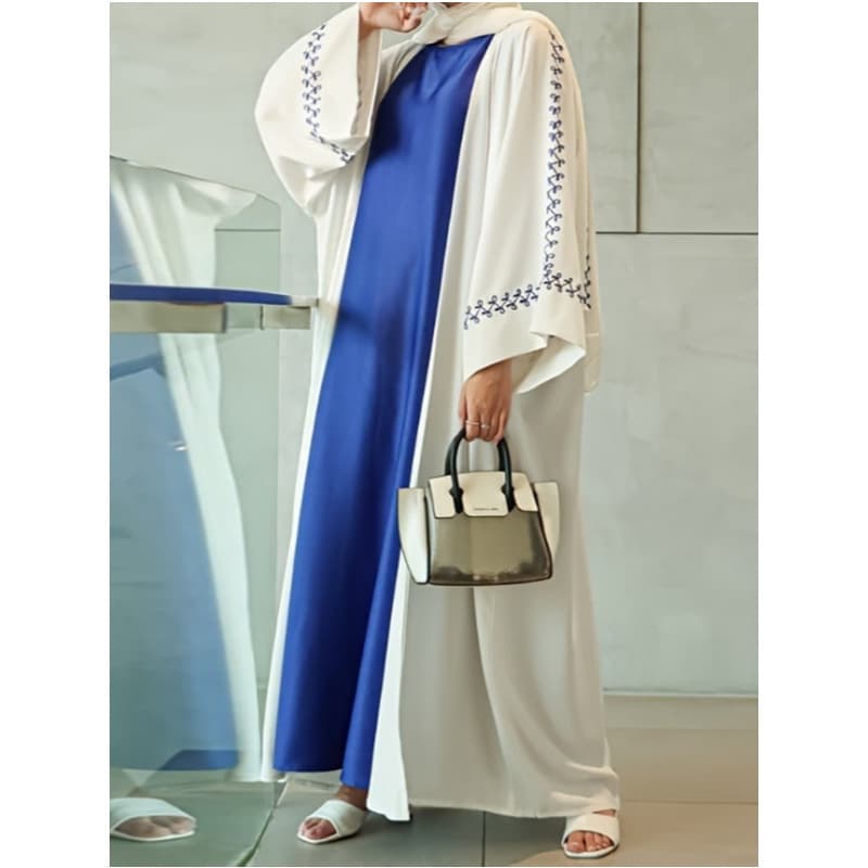 Factory European and American cross-border spot embroidered dress floral embroidered cardigan with headscarf