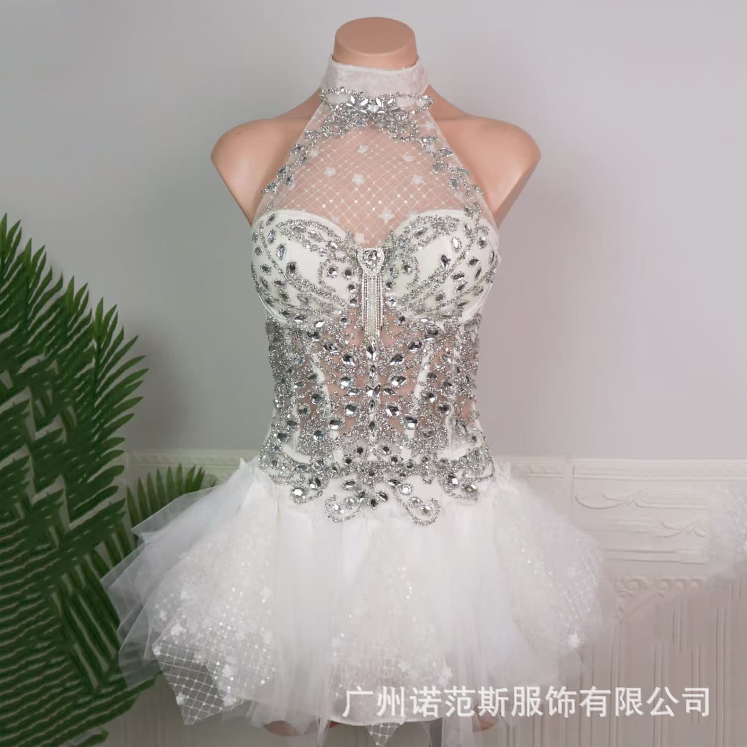 Exquisite girl group style blingbling crystal fishbone puff skirt bar DJ girl group stage performance outfit