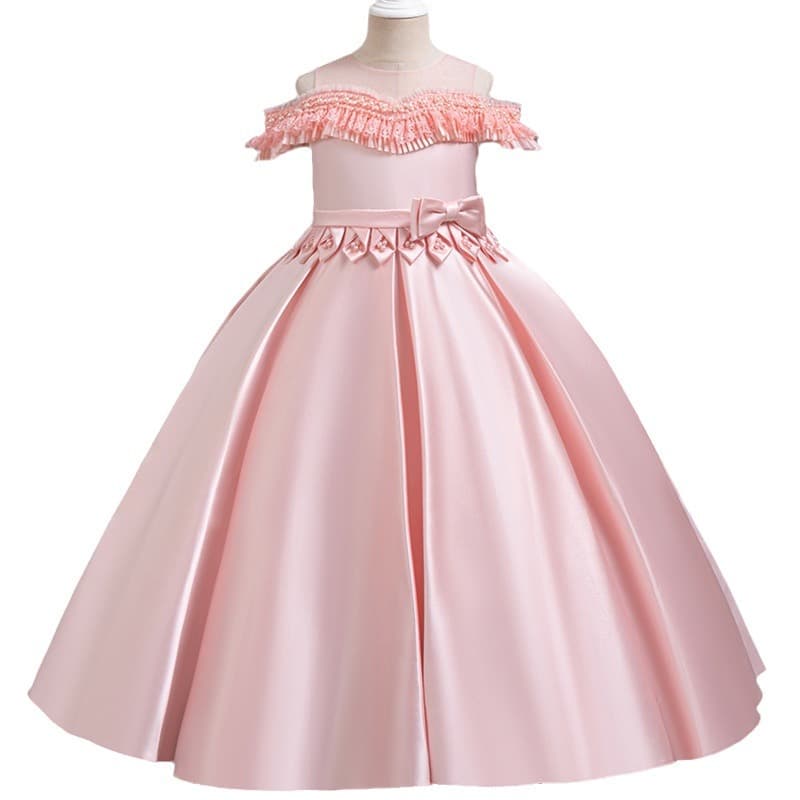 Girls' Formal Dress Children's Princess Gown High-End Satin Strapless New Host Party Birthday Banquet Children's Clothing