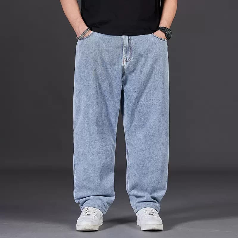 Plus Size Men's Jeans for Fall, Loose Straight Leg, Elastic Waist, Comfort Fit for Larger Men