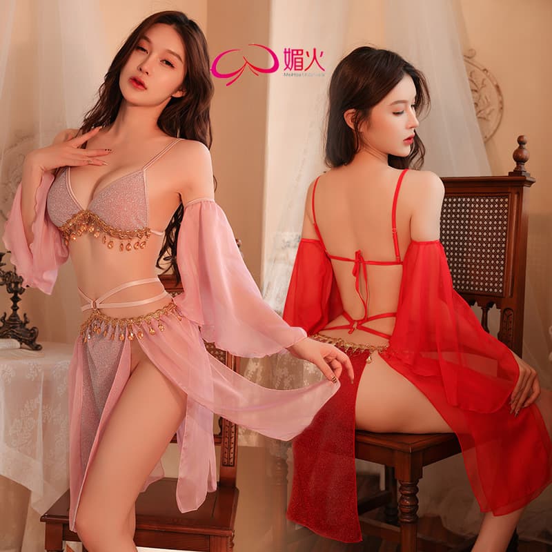 MeiHuo Brand Chinese Retro Exotic Dunhuang Flying Dance Costume Lingerie Easy-Off Sexy Sleepwear