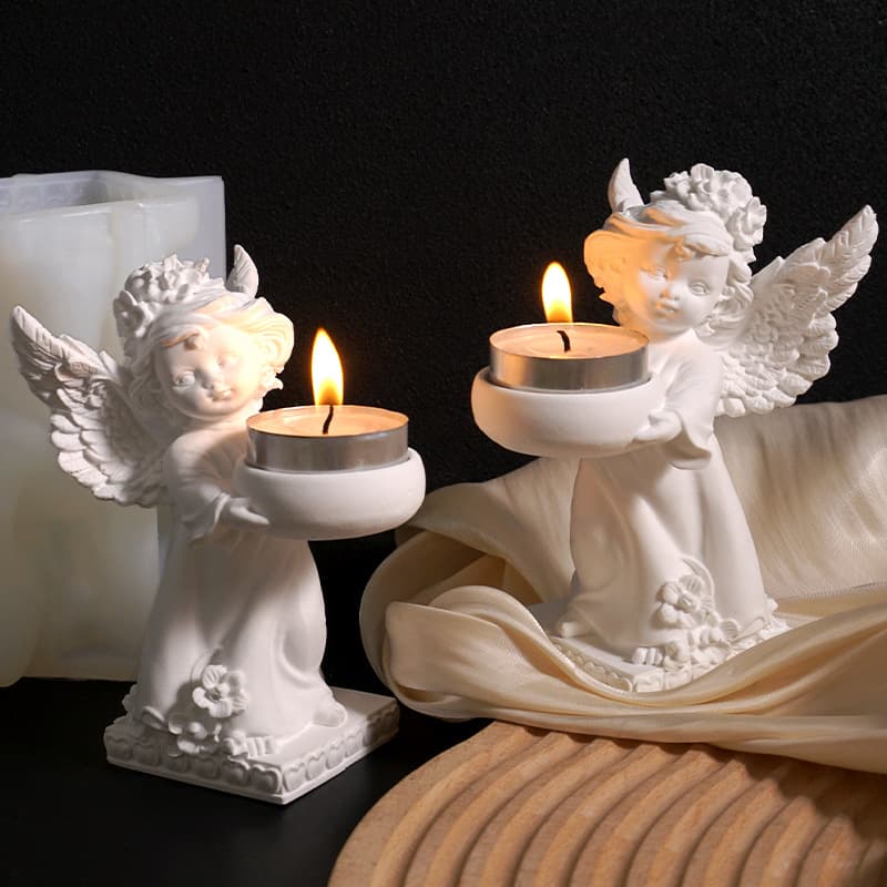 European Angel Candle Holder Mold, Plaster Angel Sculpture Candle Holder Ornament, 3D Cupid Angel Silicone Mold