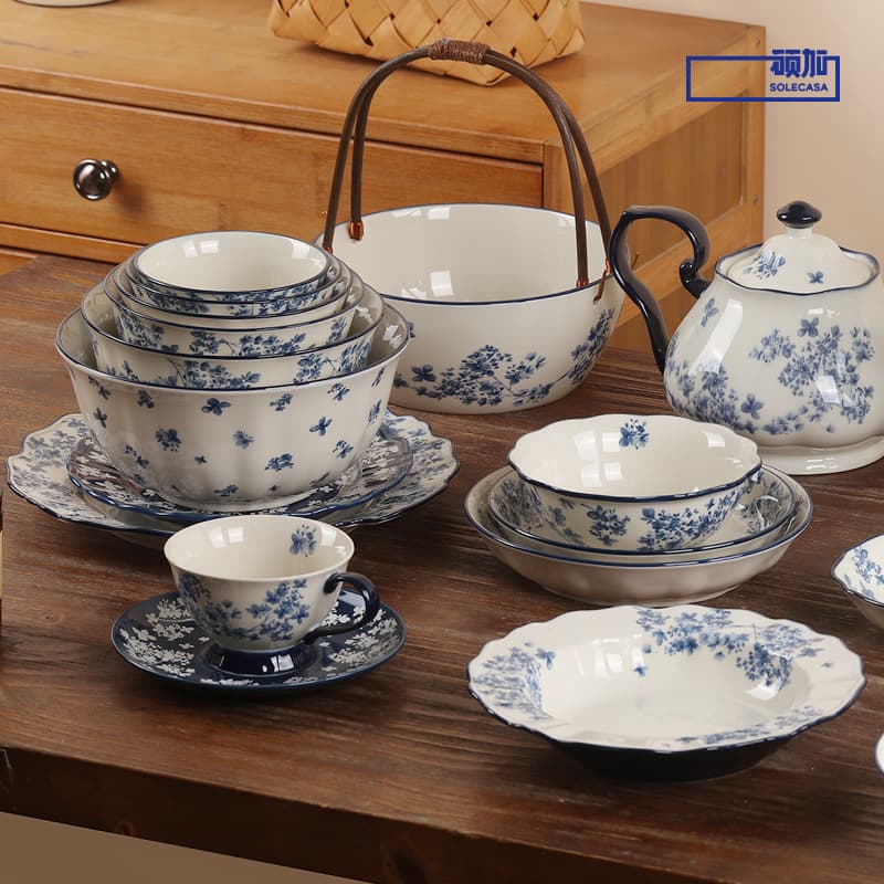Shunxiang [Jialan] ceramic bowl British retro dish set household tableware plate glaze color soup bowl rice plate