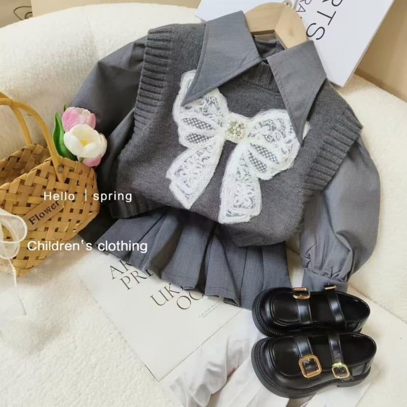 Girls Suits Spring and Autumn 2025 New Fashionable Children's Autumn Clothes Girls' Vests, Shirts and Skirts Three-piece Set