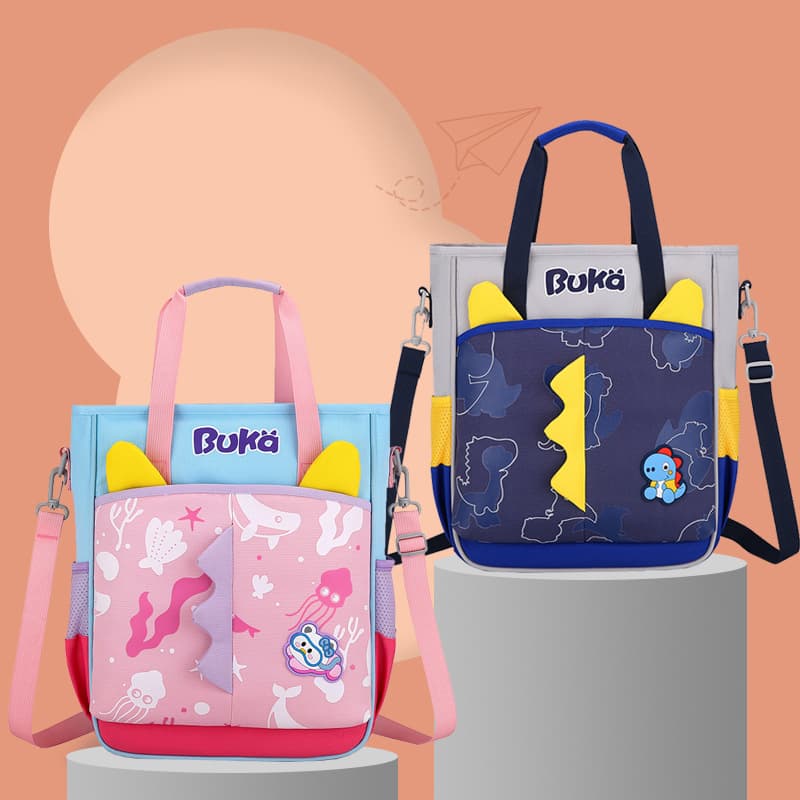 Buka Elementary School Student Handbag Crossbody Tutoring Bag Children's Dinosaur Homework Storage Bag Art Bag