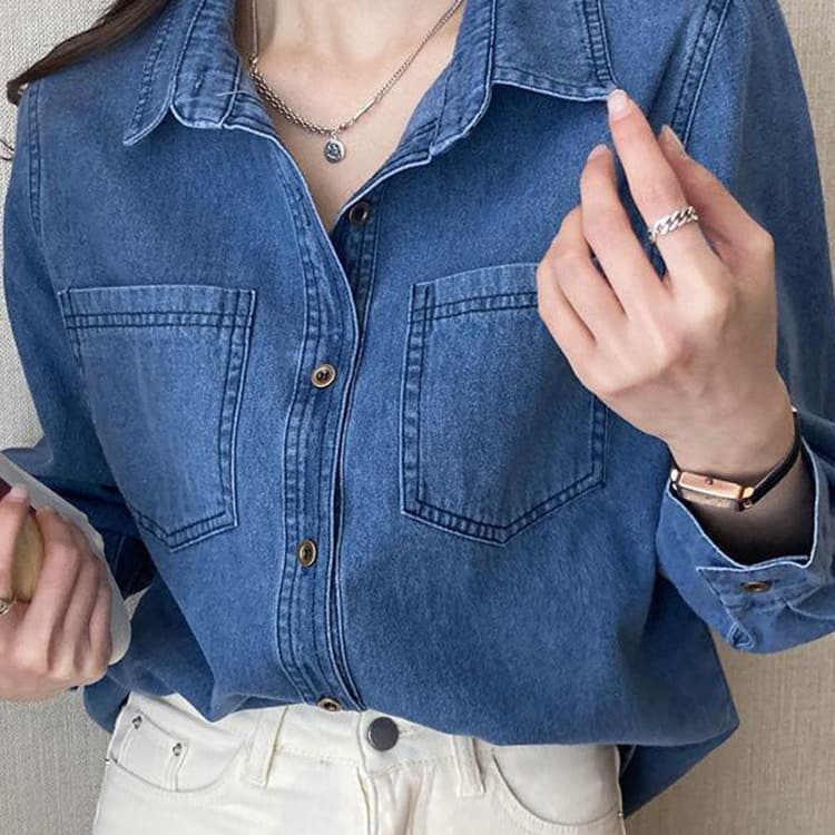 Spring Fashion Premium Blue Denim Jacket Shirt Women 2026 New Trendy Top Layering Piece